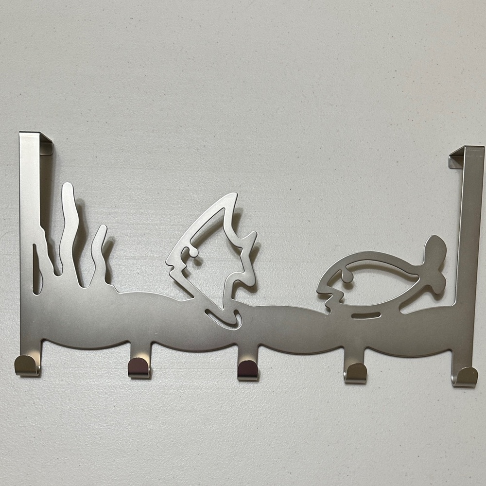 Contemporary Silver Over the Door Wall Hook Rack with Fish Design